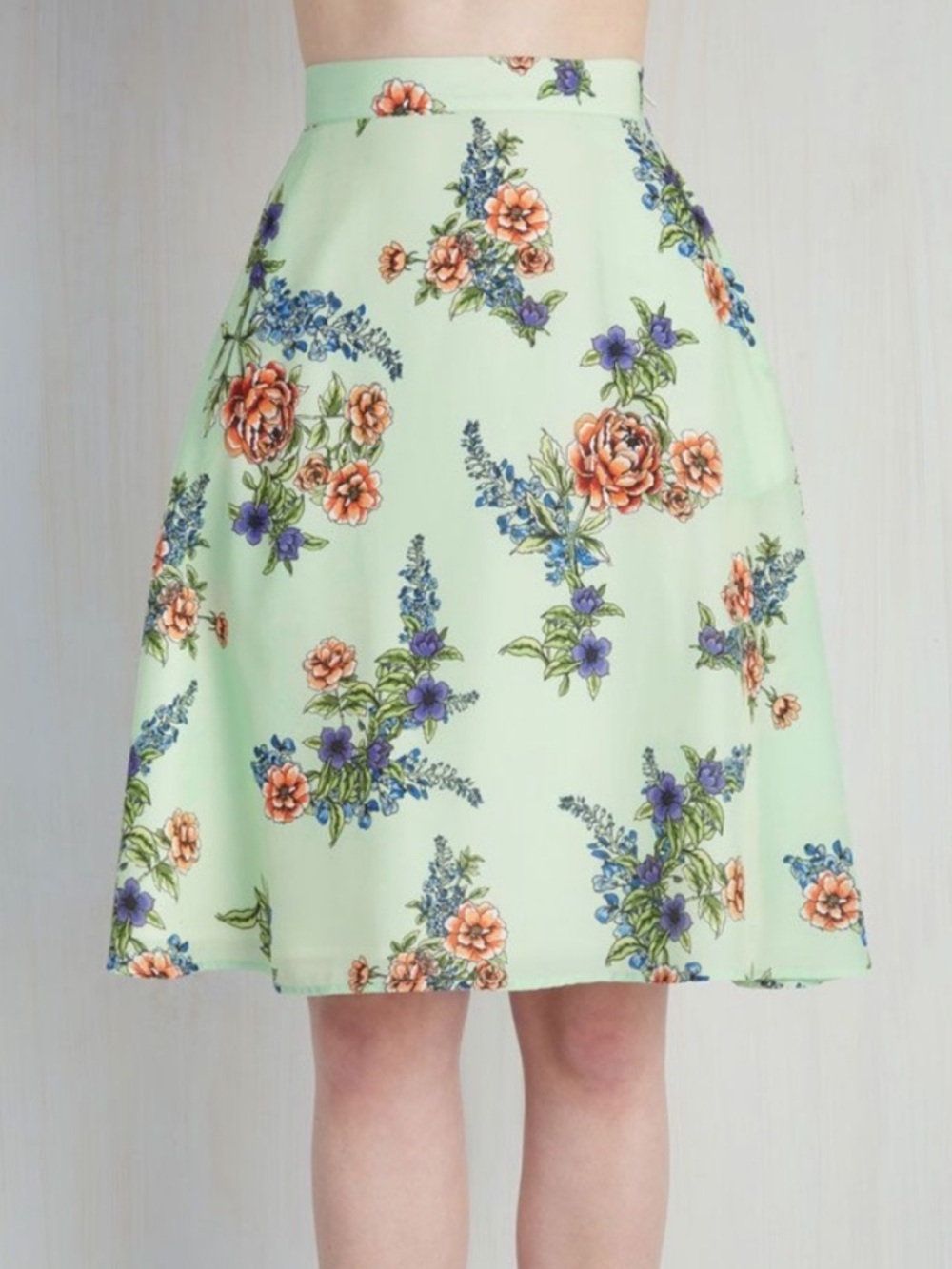 ModCloth Light Blue Floral A-Line Skirt with pockets